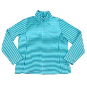 Croft & Barrow Fleece Jacket Womens Large Green Striped Mock Neck Full Zip